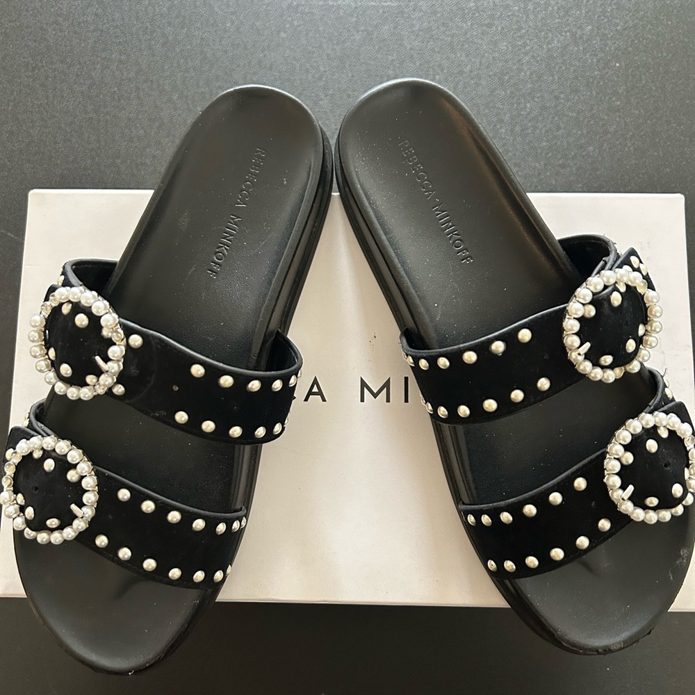Rebecca Minkoff Black Sandals with Pearl Accents
